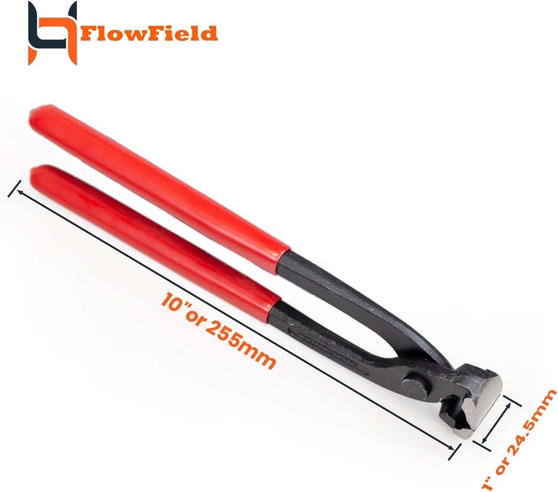 FlowField 10 Inch Ear Clamp, Nail Puller, End Cutting, Carpenter Pincer, PEX-B Clamp Pliers, High Leverage Chrome-Vanadium - Image 2